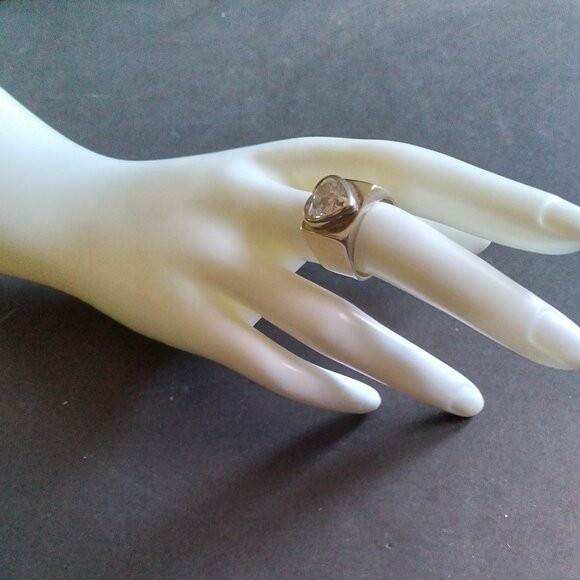 Ross Simon Wide Band Sterling Ring with Cabochon Set Heart - Picture 1 of 4